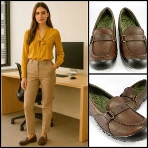 Merrell Plaza Glide Mocs Air Cushion EVA Midsole Brown Leather Comfort Loafers 8